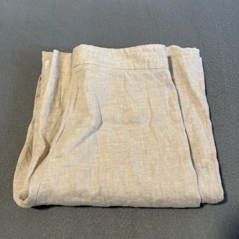 Theory Terena Terra Wash Pants Womens 4 Beige Linen Blend Wide Leg H0503216 FLAW